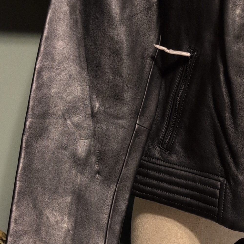 Nwt Tommy Hilfiger Black Leather Biker Jacket India Dress Club 46 US 14 - Picture 6 of 16